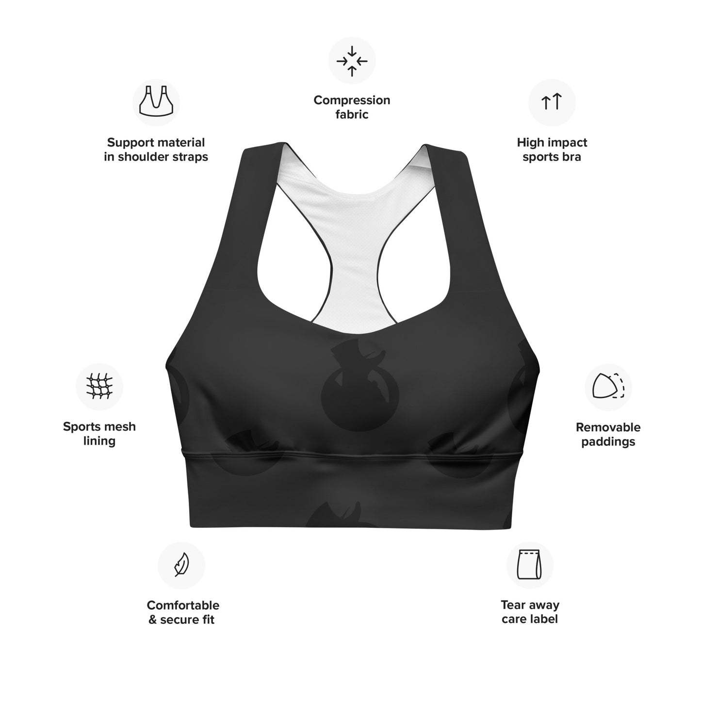 Snooty Fox Art Longline Sports Bra - SFA Logo in Black
