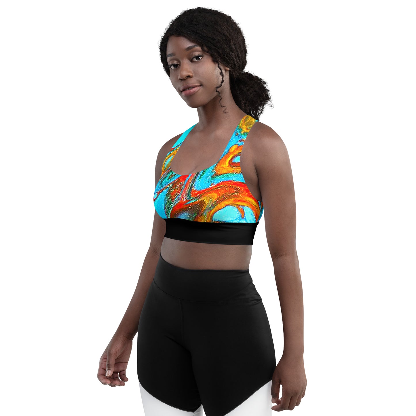 Snooty Fox Art Longline Sports Bra - Romero with Black Stripe