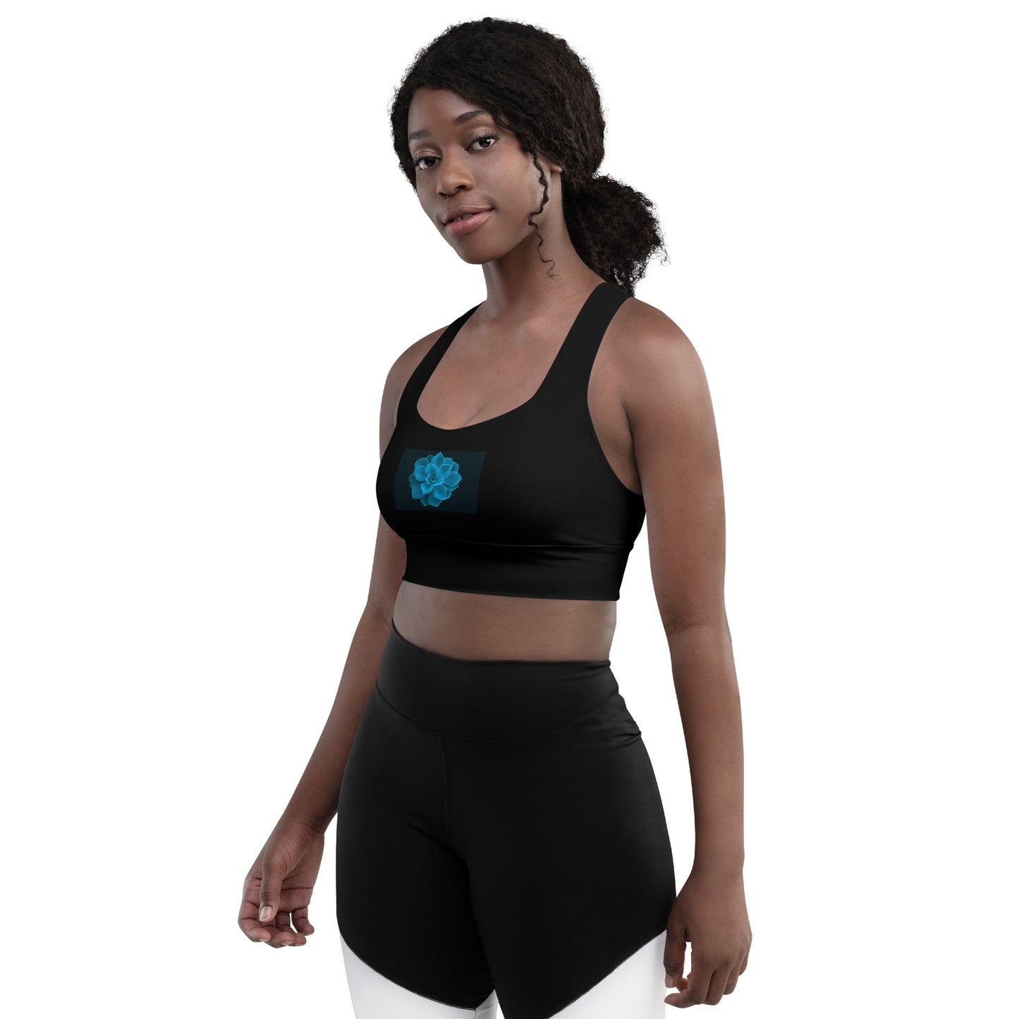 Snooty Fox Art Longline Sports Bra - Blue Aeonium