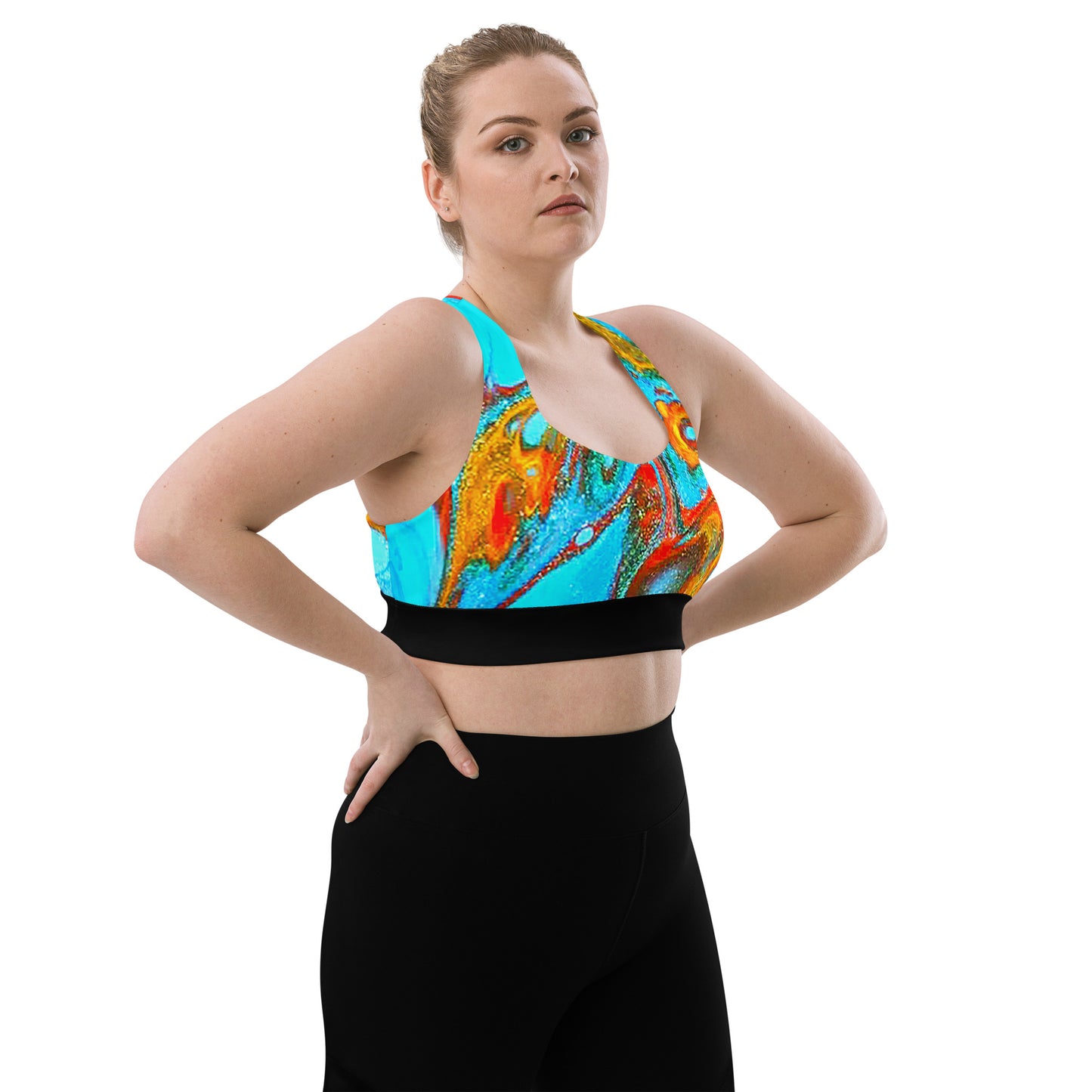Snooty Fox Art Longline Sports Bra - Romero with Black Stripe