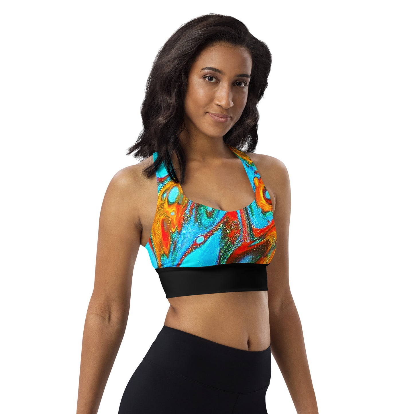 Snooty Fox Art Longline Sports Bra - Romero with Black Stripe