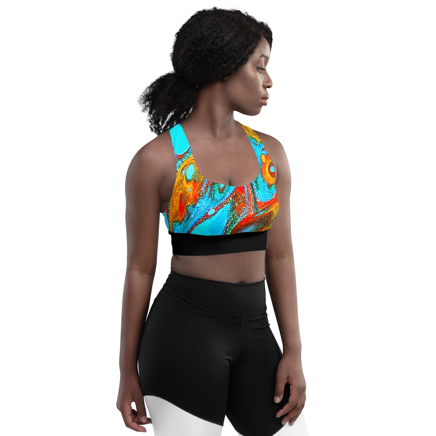 Snooty Fox Art Longline Sports Bra - Romero with Black Stripe
