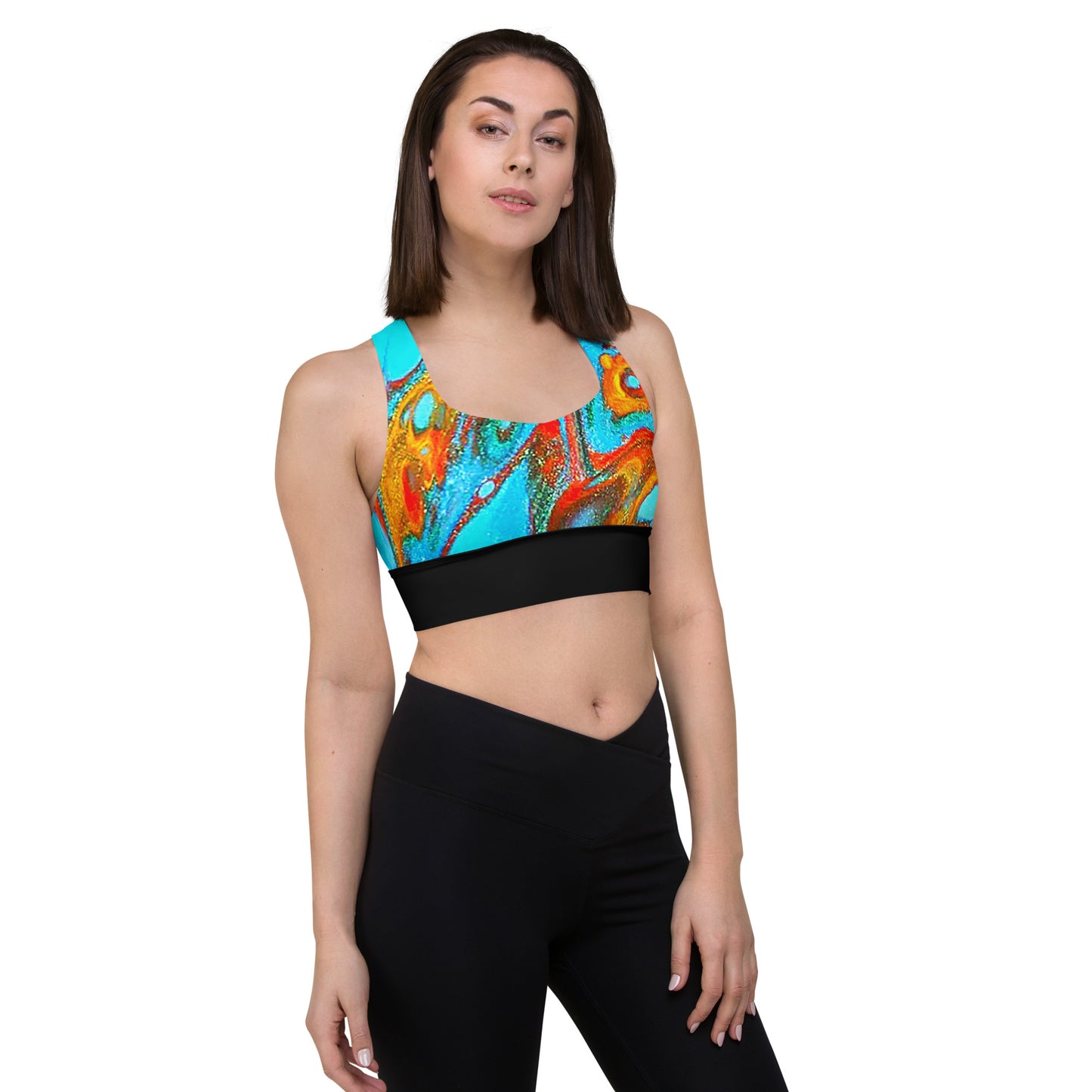 Snooty Fox Art Longline Sports Bra - Romero with Black Stripe