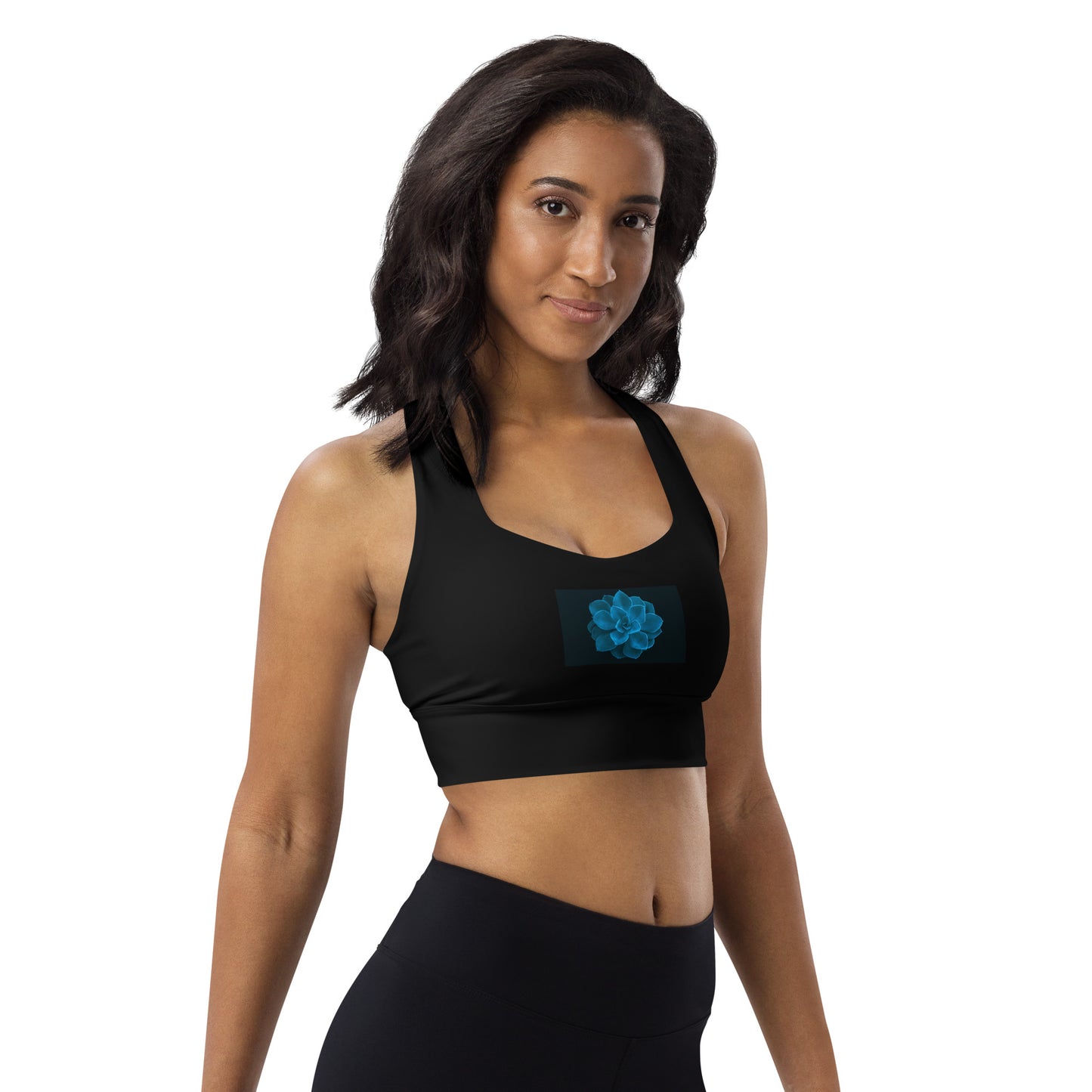 Snooty Fox Art Longline Sports Bra - Blue Aeonium
