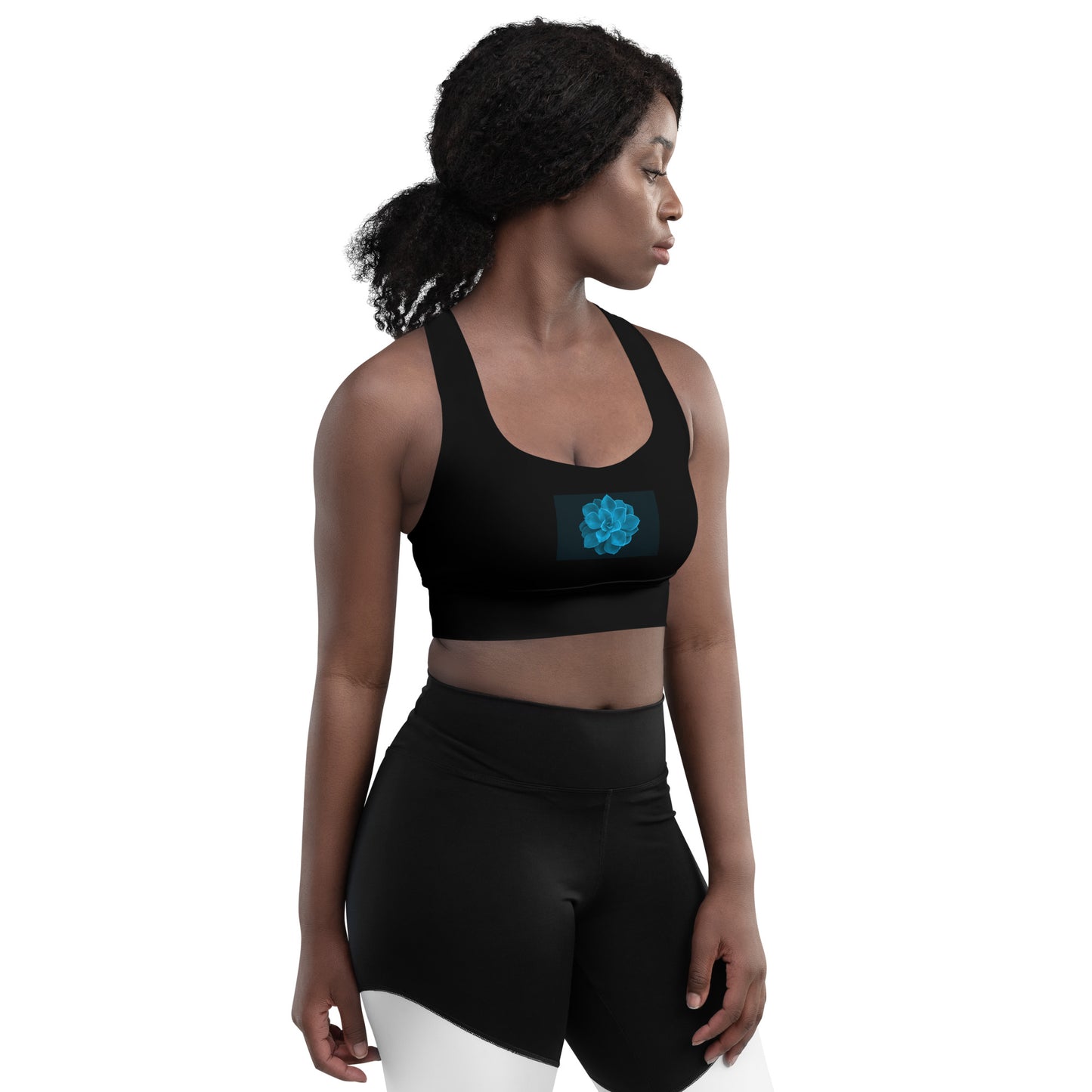 Snooty Fox Art Longline Sports Bra - Blue Aeonium