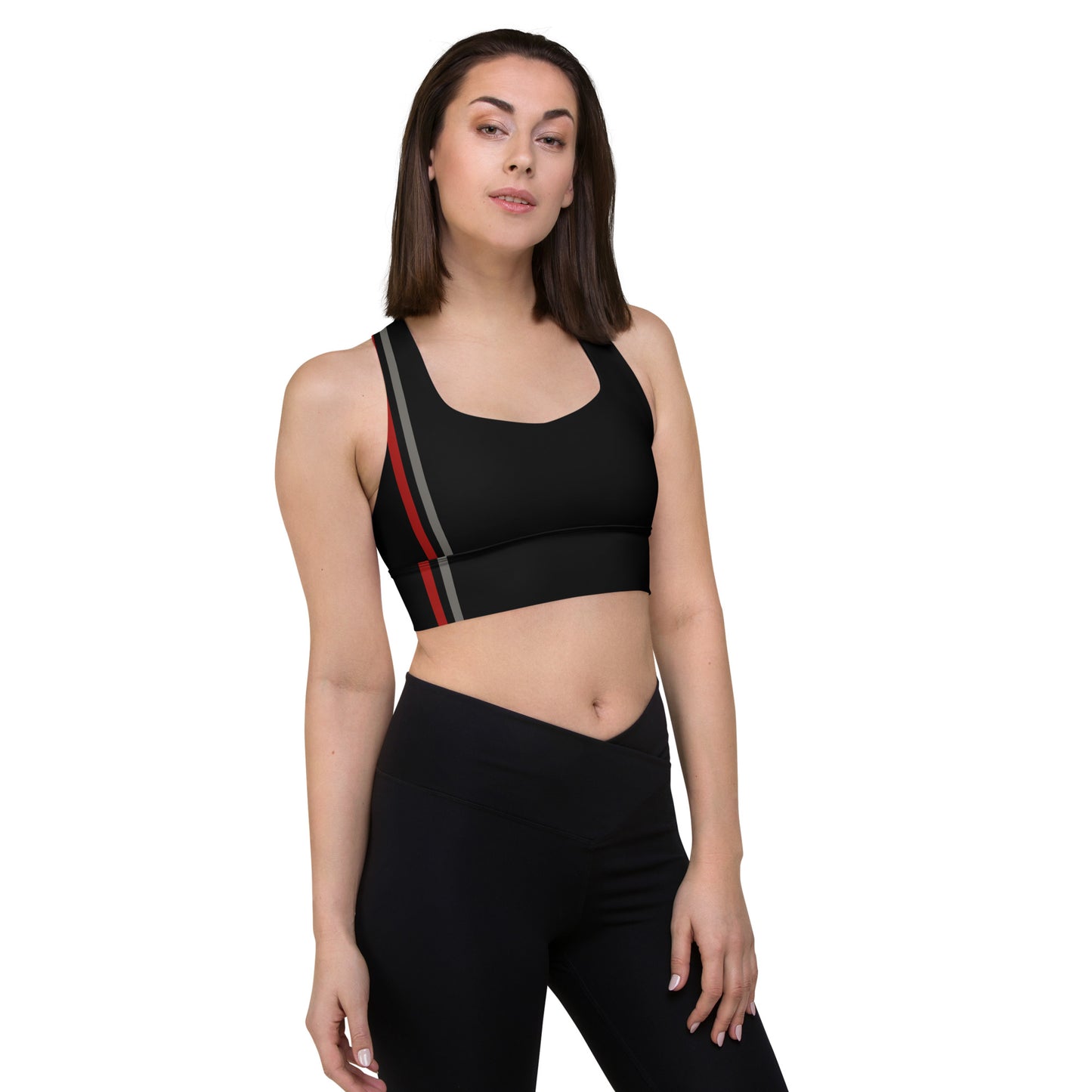 Snooty Fox Art Longline Sports Bra - Red & Gray Stripes