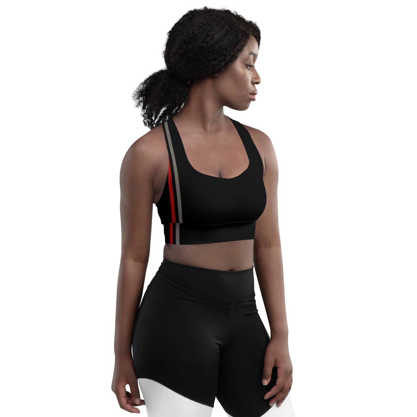 Snooty Fox Art Longline Sports Bra - Red & Gray Stripes