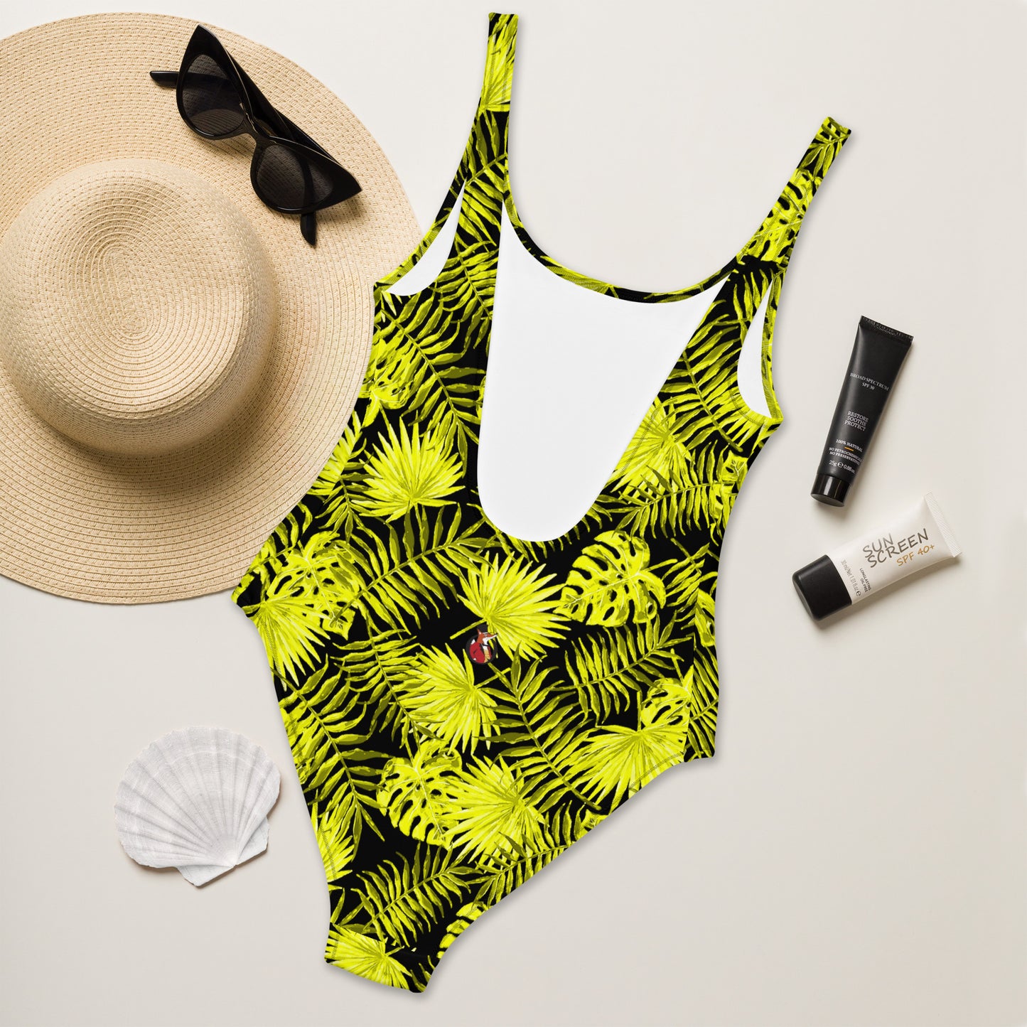 Snooty Fox Art One-Piece Swimsuit - Yellow Palm Pattern