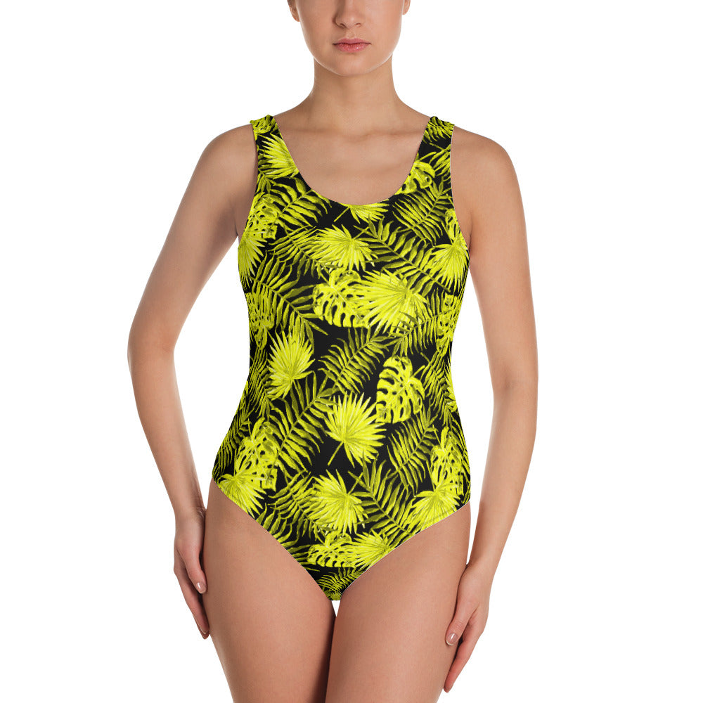 Snooty Fox Art One-Piece Swimsuit - Yellow Palm Pattern