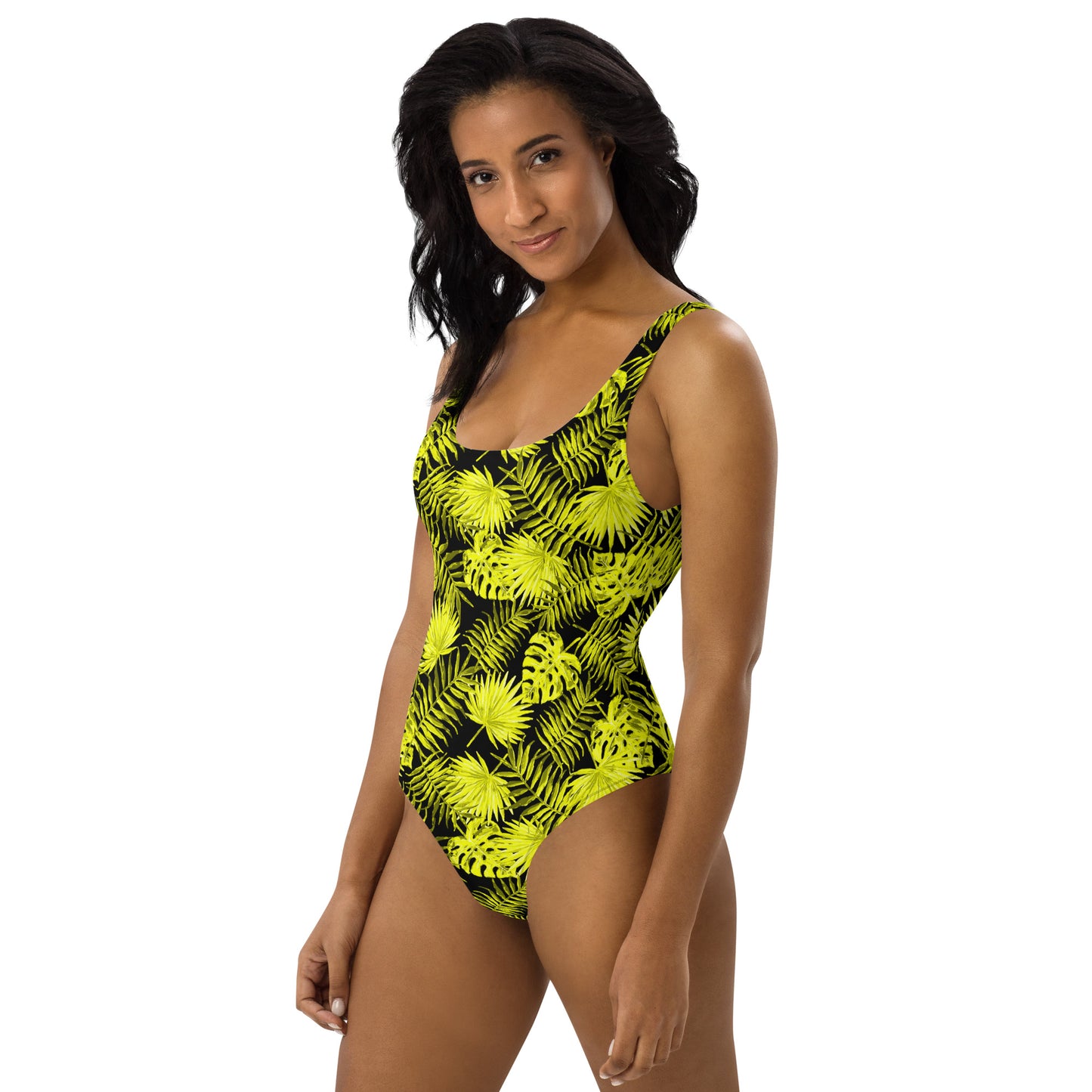 Snooty Fox Art One-Piece Swimsuit - Yellow Palm Pattern