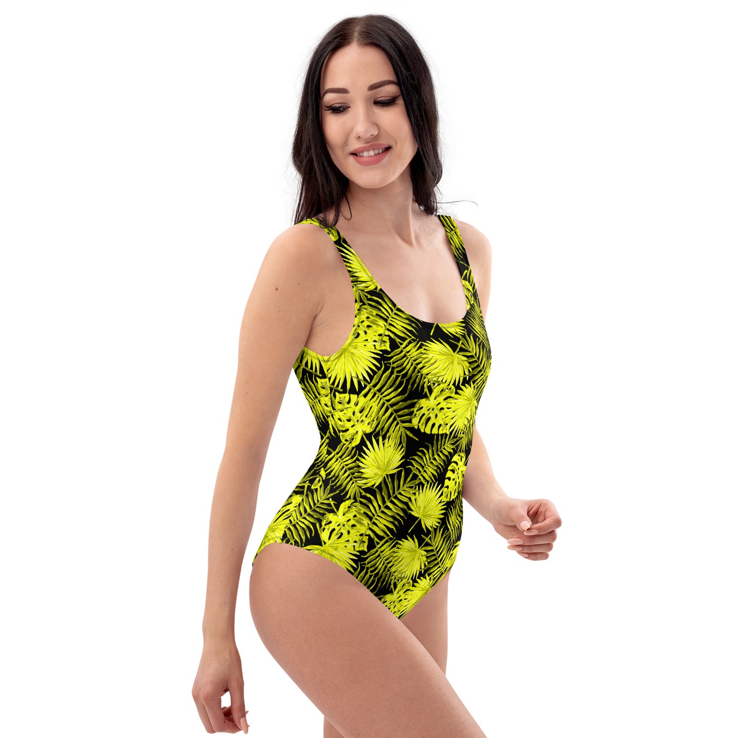 Snooty Fox Art One-Piece Swimsuit - Yellow Palm Pattern