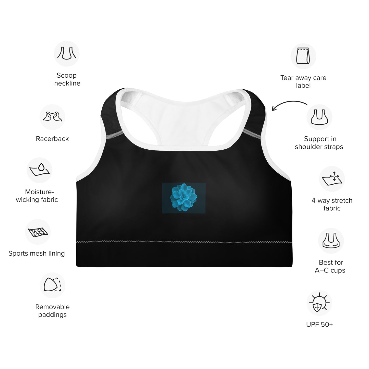 Snooty Fox Art Padded Sports Bra - Blue Aeonium
