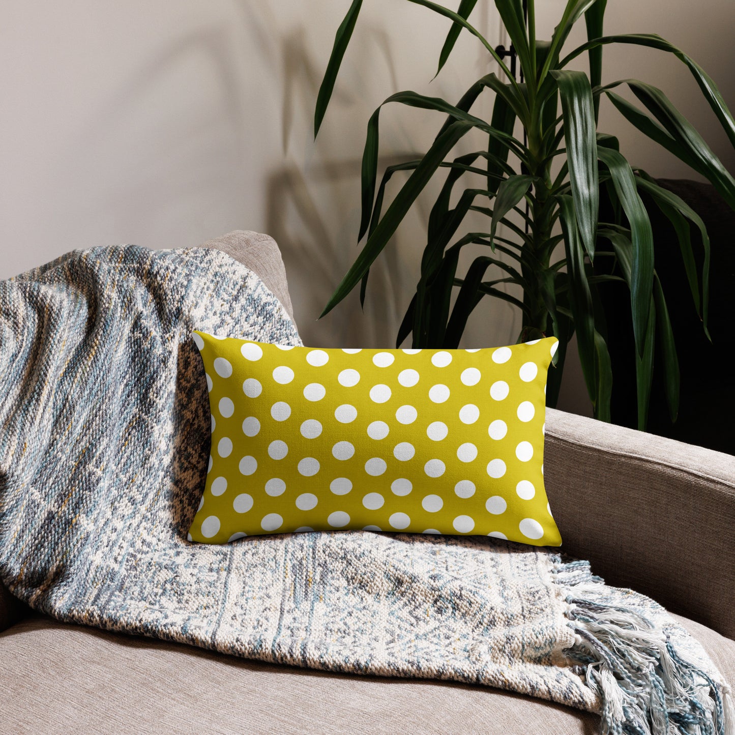 Snooty Fox Art Premium Pillow - White Polka Dots on Empire Yellow