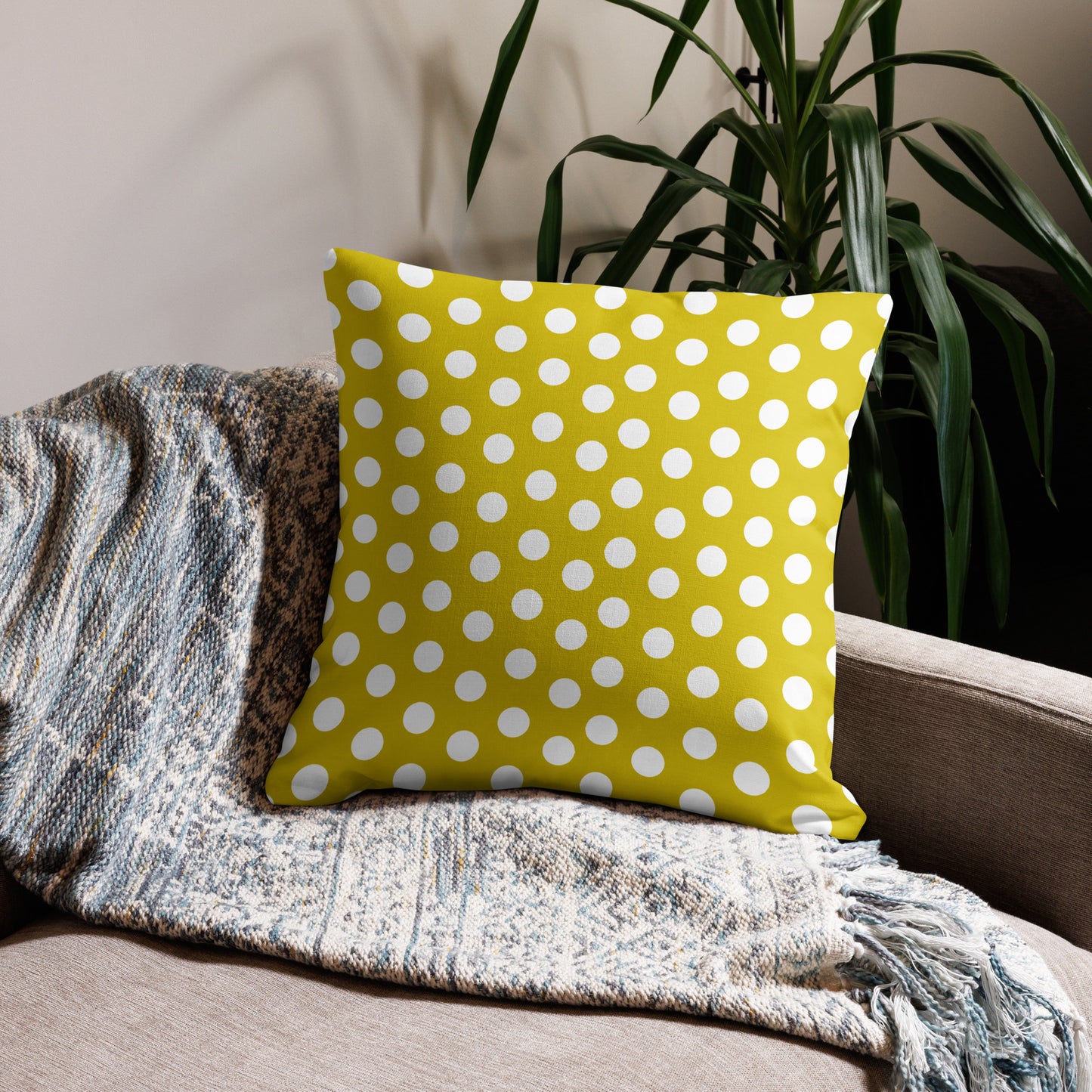 Snooty Fox Art Premium Pillow - White Polka Dots on Empire Yellow