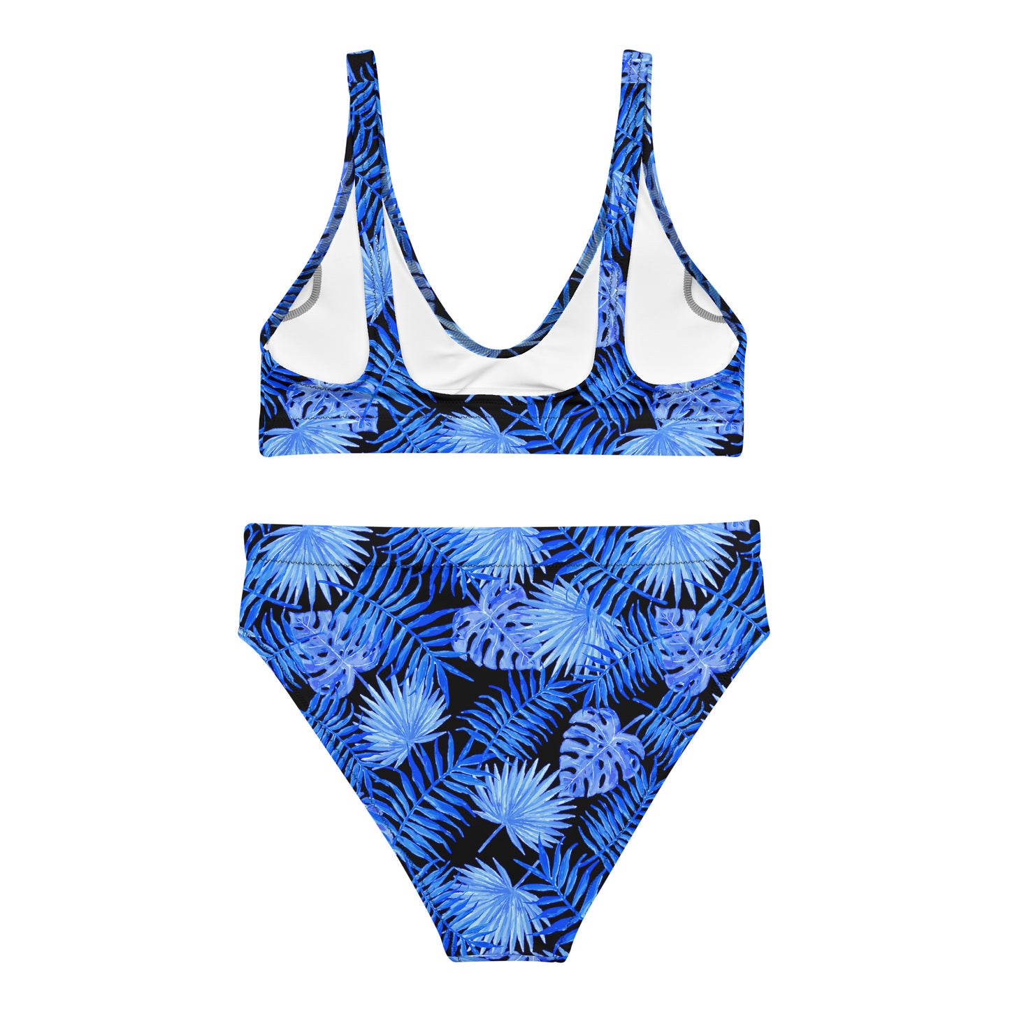 Snooty Fox Art High-Waisted Bikini - Blue Palm Pattern