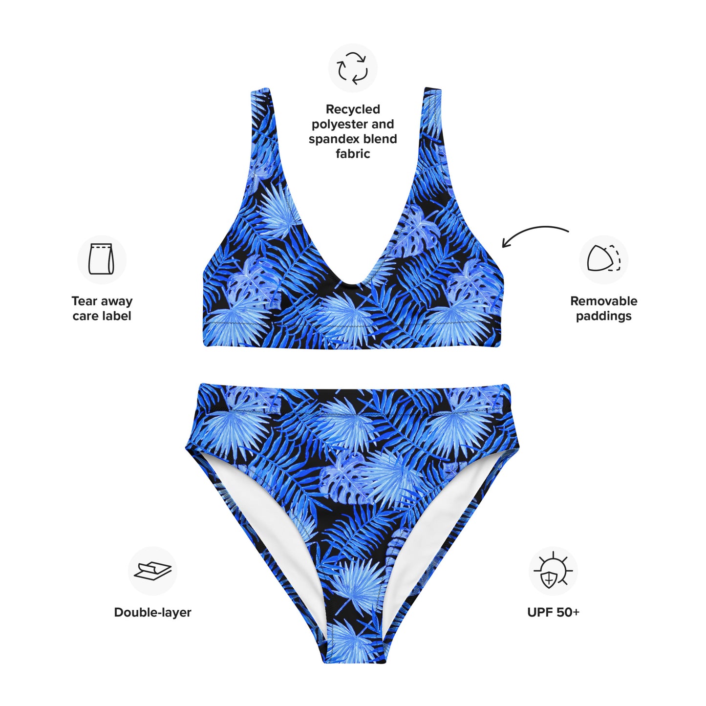Snooty Fox Art High-Waisted Bikini - Blue Palm Pattern