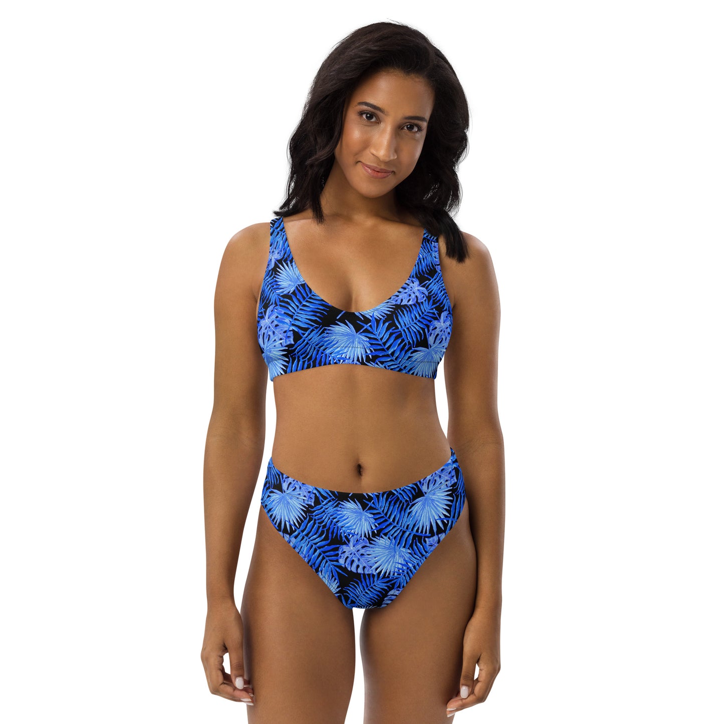 Snooty Fox Art High-Waisted Bikini - Blue Palm Pattern
