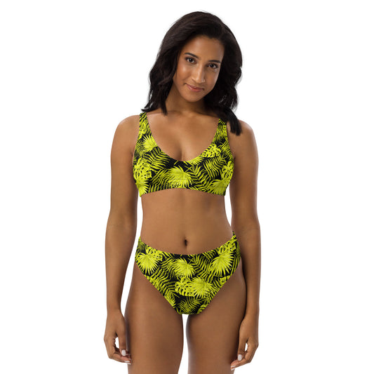 Snooty Fox Art High-Waisted Bikini - Yellow Palm Pattern
