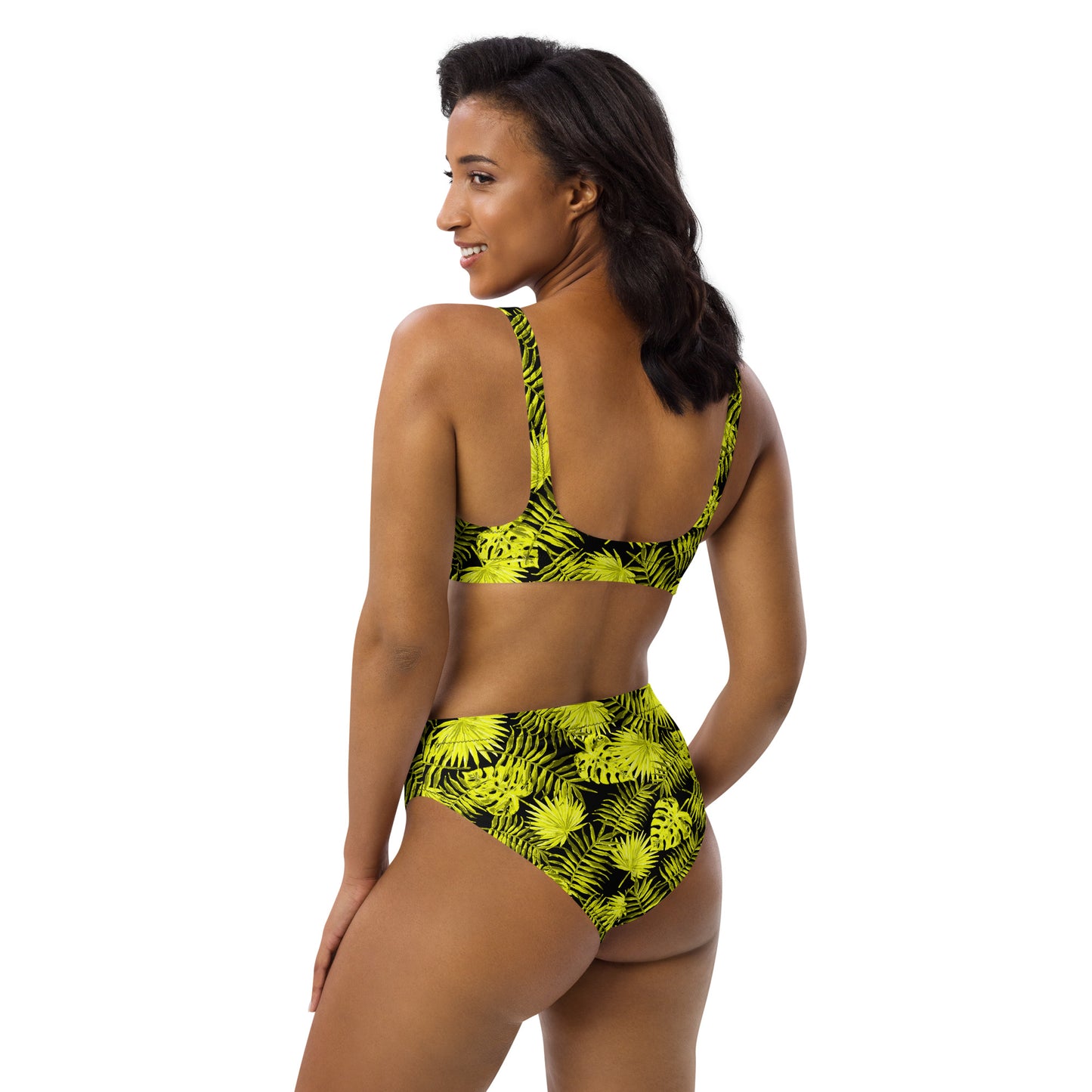 Snooty Fox Art High-Waisted Bikini - Yellow Palm Pattern