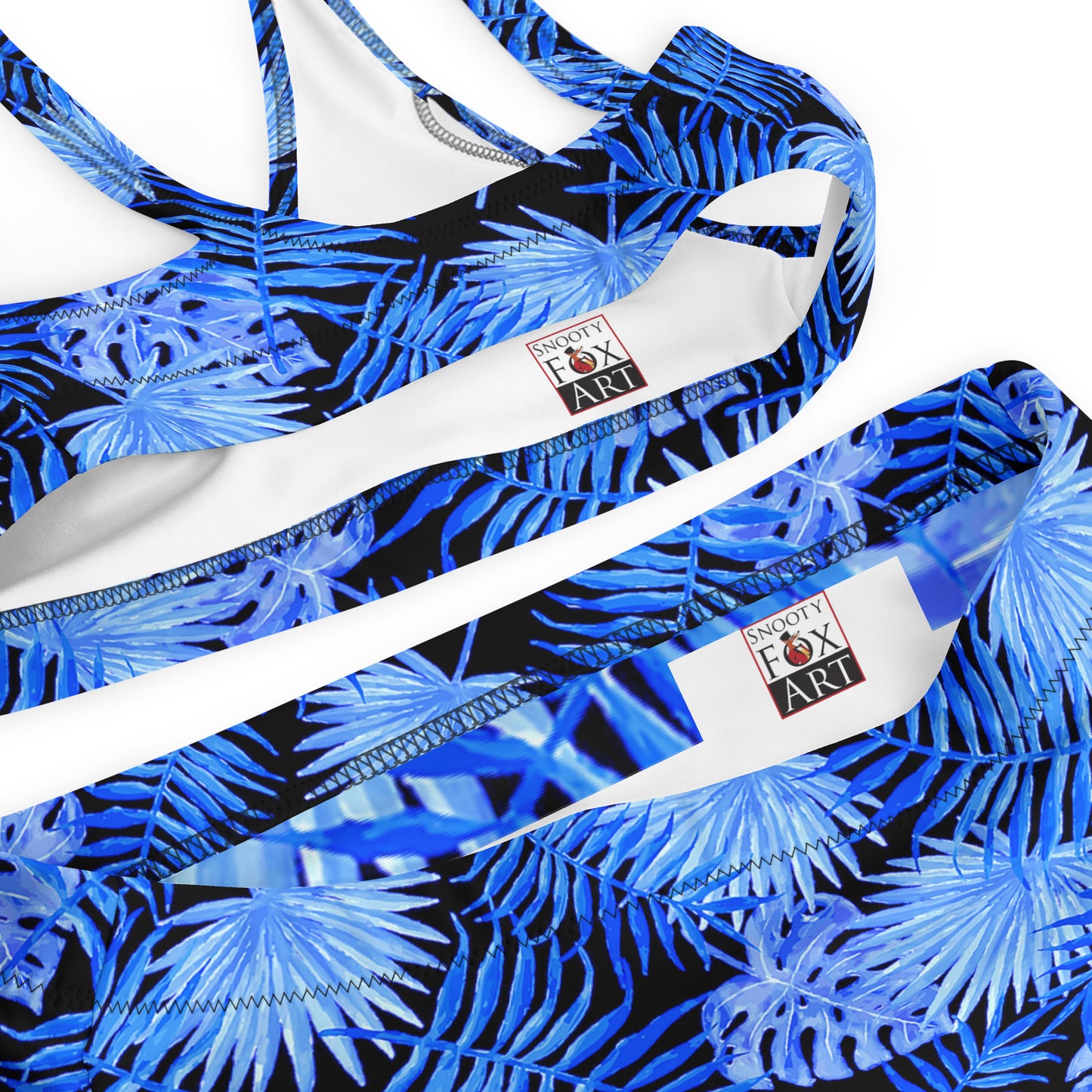 Snooty Fox Art High-Waisted Bikini - Blue Palm Pattern