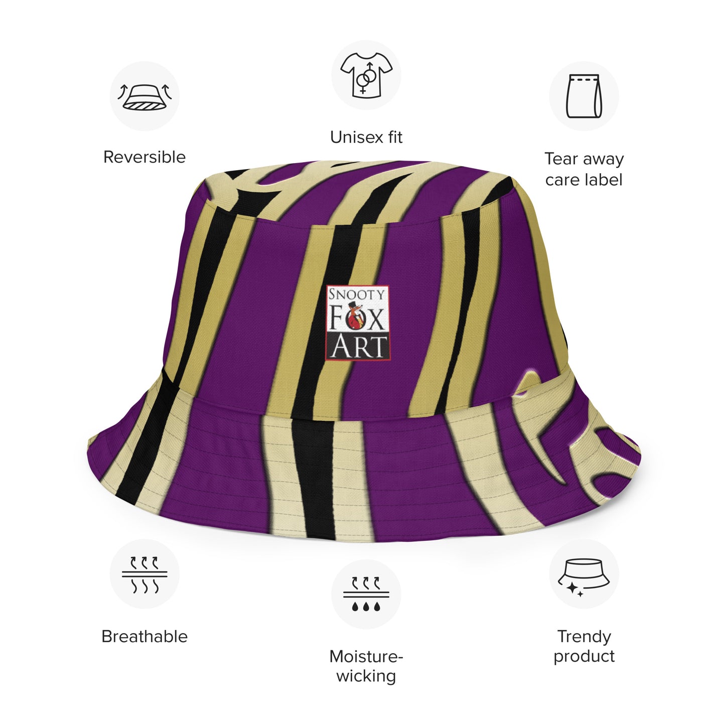 Snooty Fox Art Reversible Bucket Hat - Deep Purple and Style Logo & SA