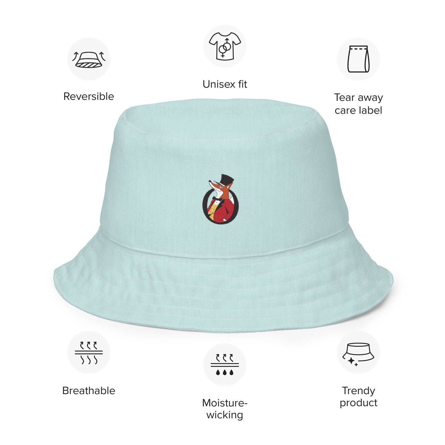 Snooty Fox Art Reversible Bucket Hat - Skylight / White