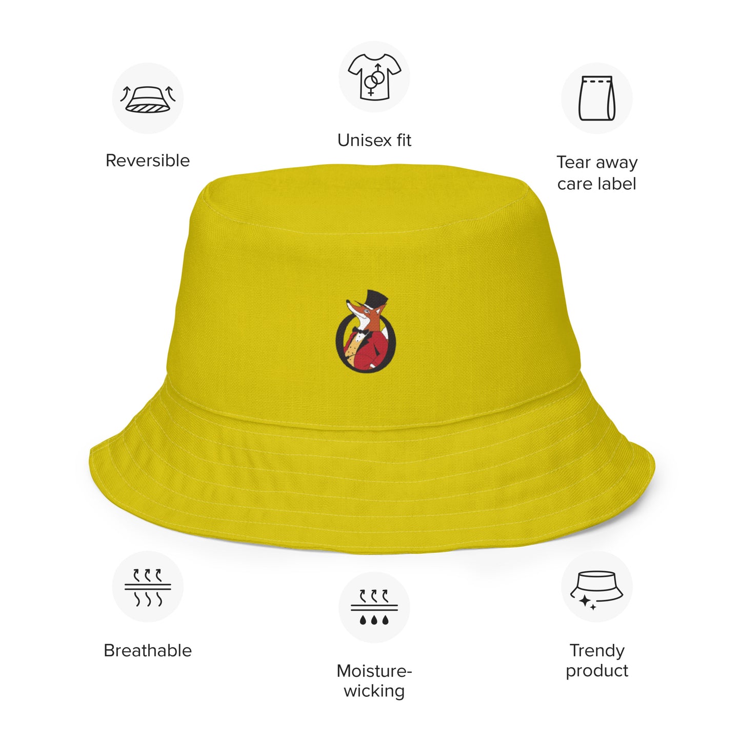 Snooty Fox Art Reversible Bucket Hat - Empire Yellow / Leak Green