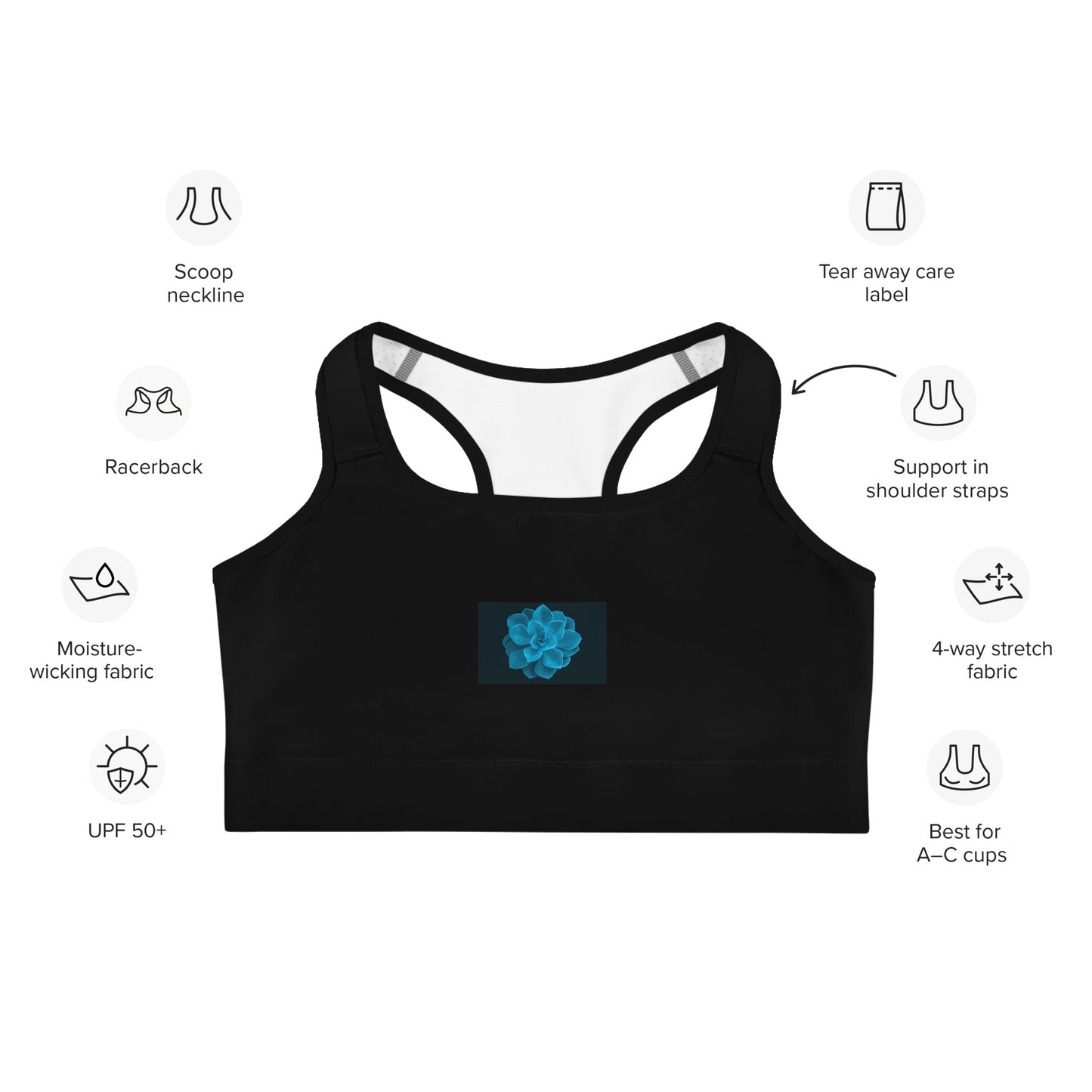 Snooty Fox Art Sports Bra - Blue Aeonium