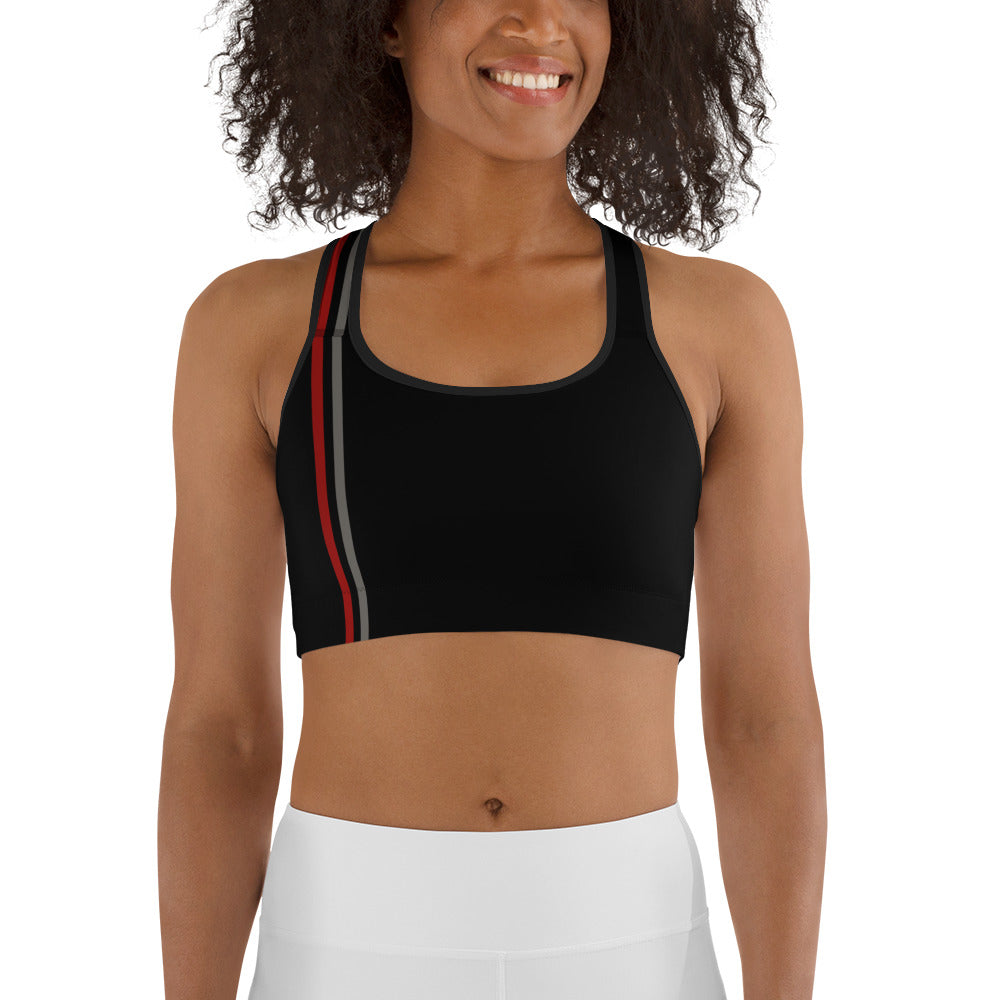 Snooty Fox Art Sports Bra - Red & Gray Stripes