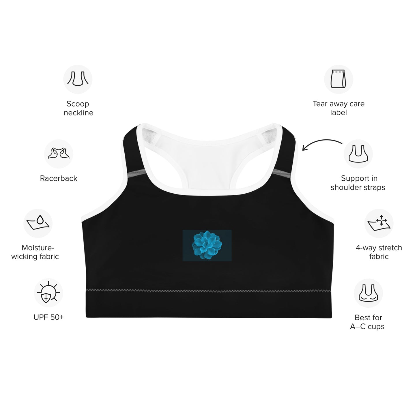 Snooty Fox Art Sports Bra - Blue Aeonium