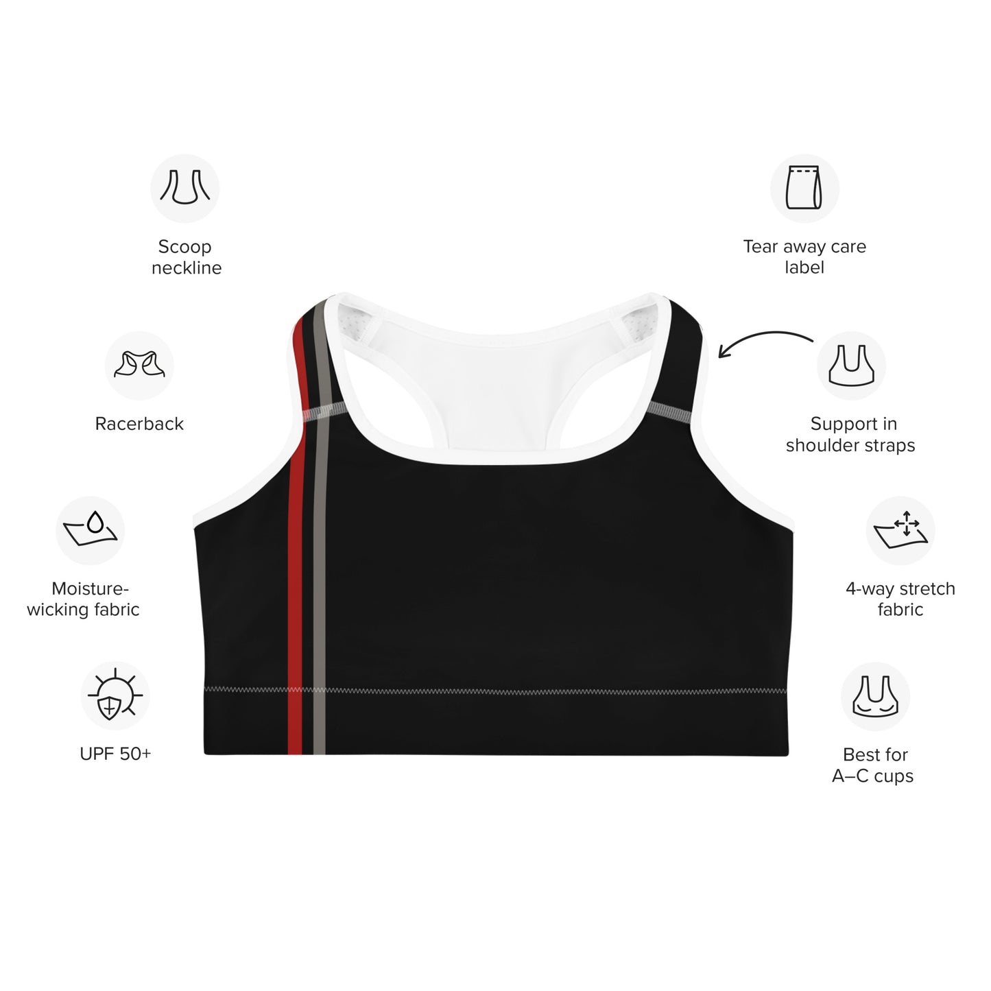 Snooty Fox Art Sports Bra - Red & Gray Stripes