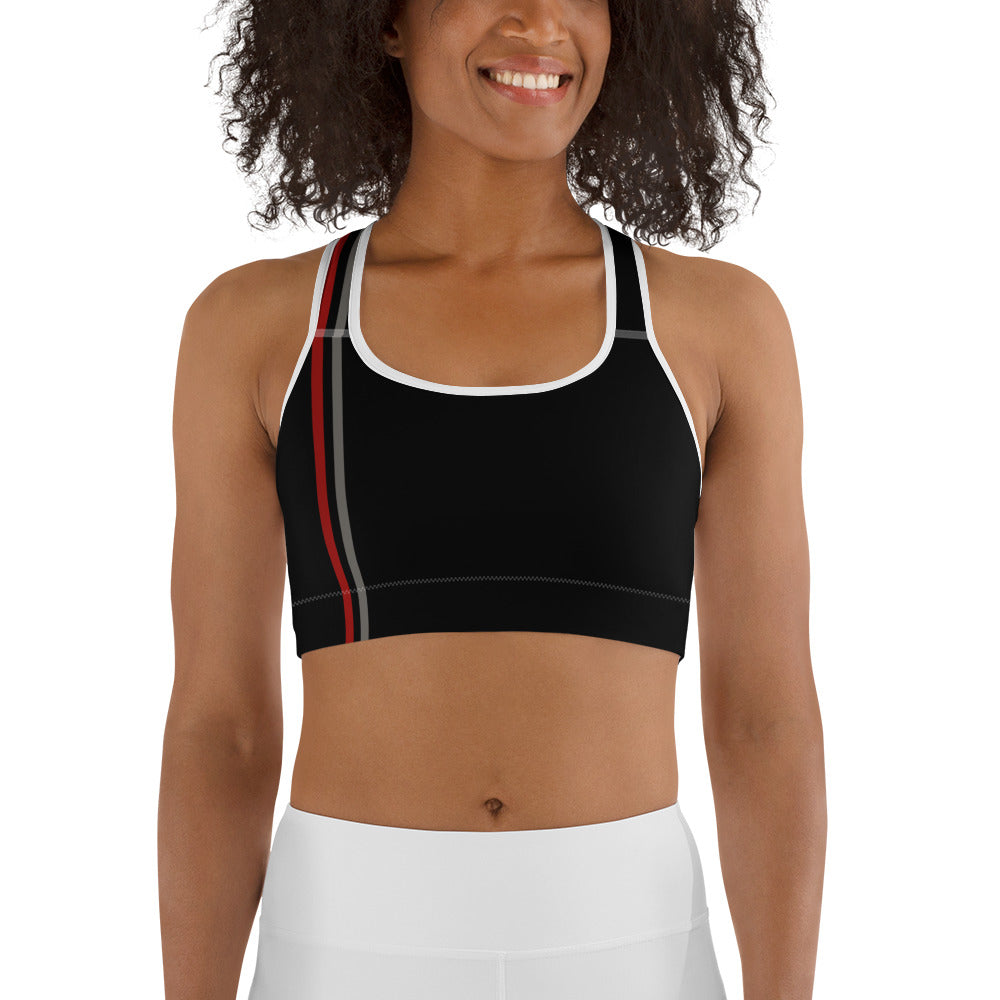 Snooty Fox Art Sports Bra - Red & Gray Stripes