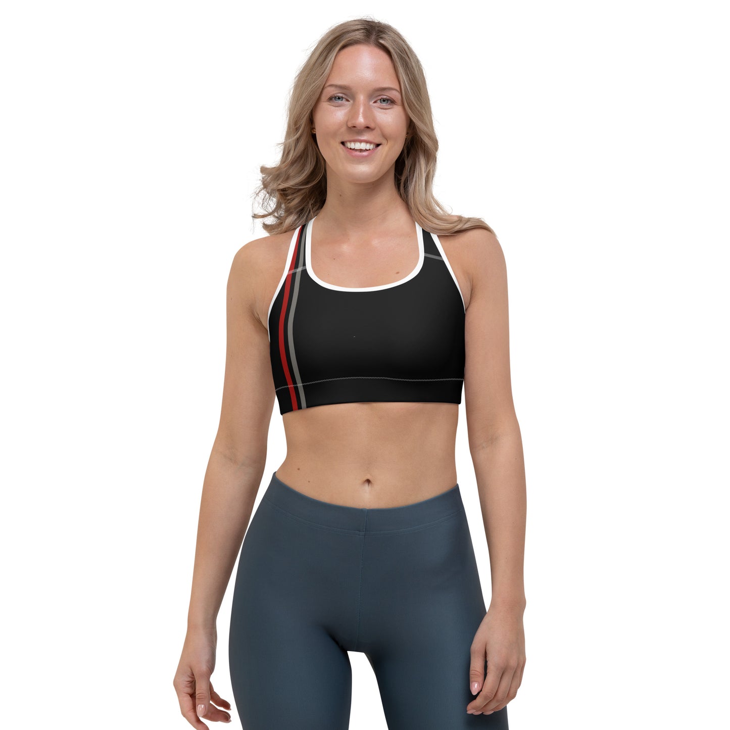 Snooty Fox Art Sports Bra - Red & Gray Stripes