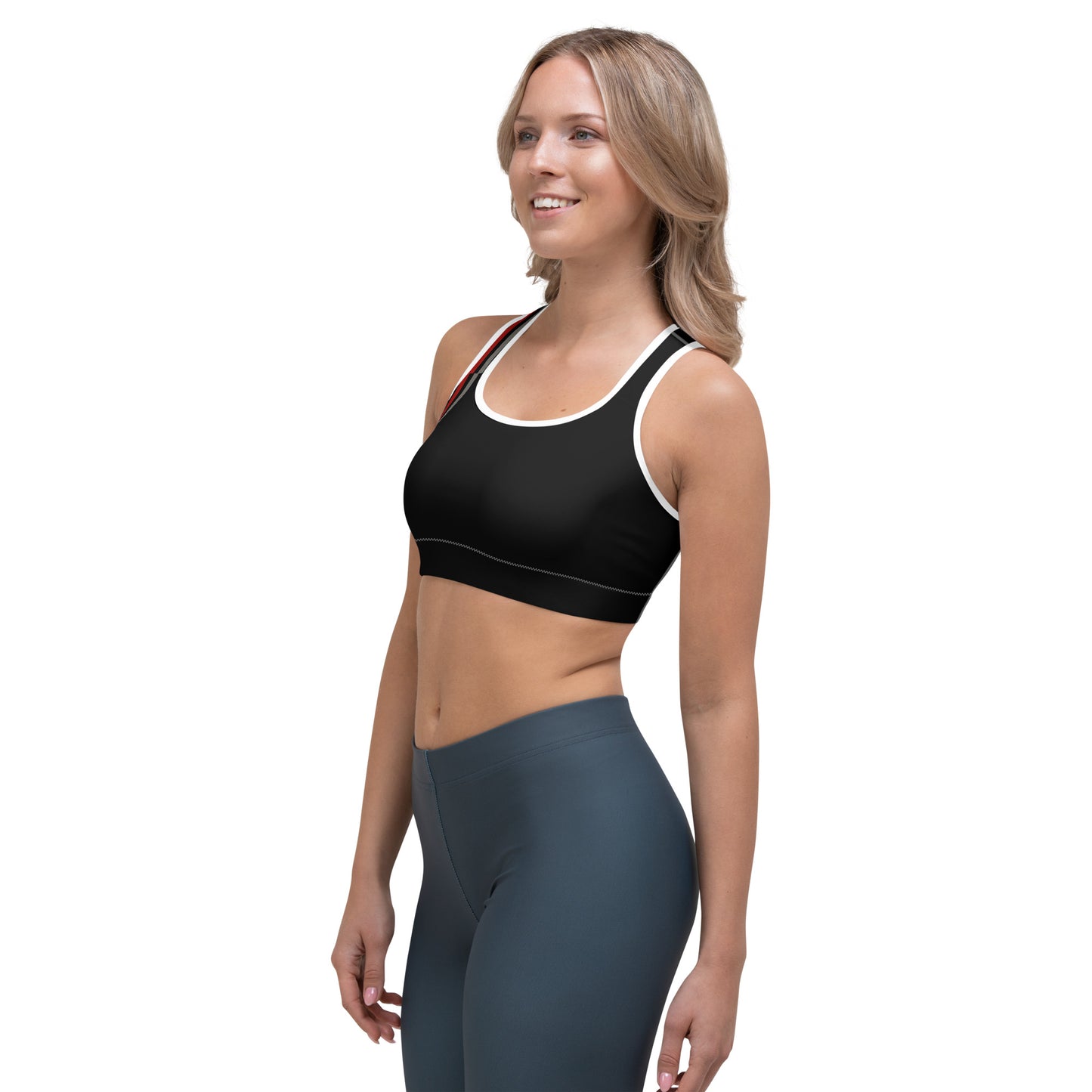 Snooty Fox Art Sports Bra - Red & Gray Stripes