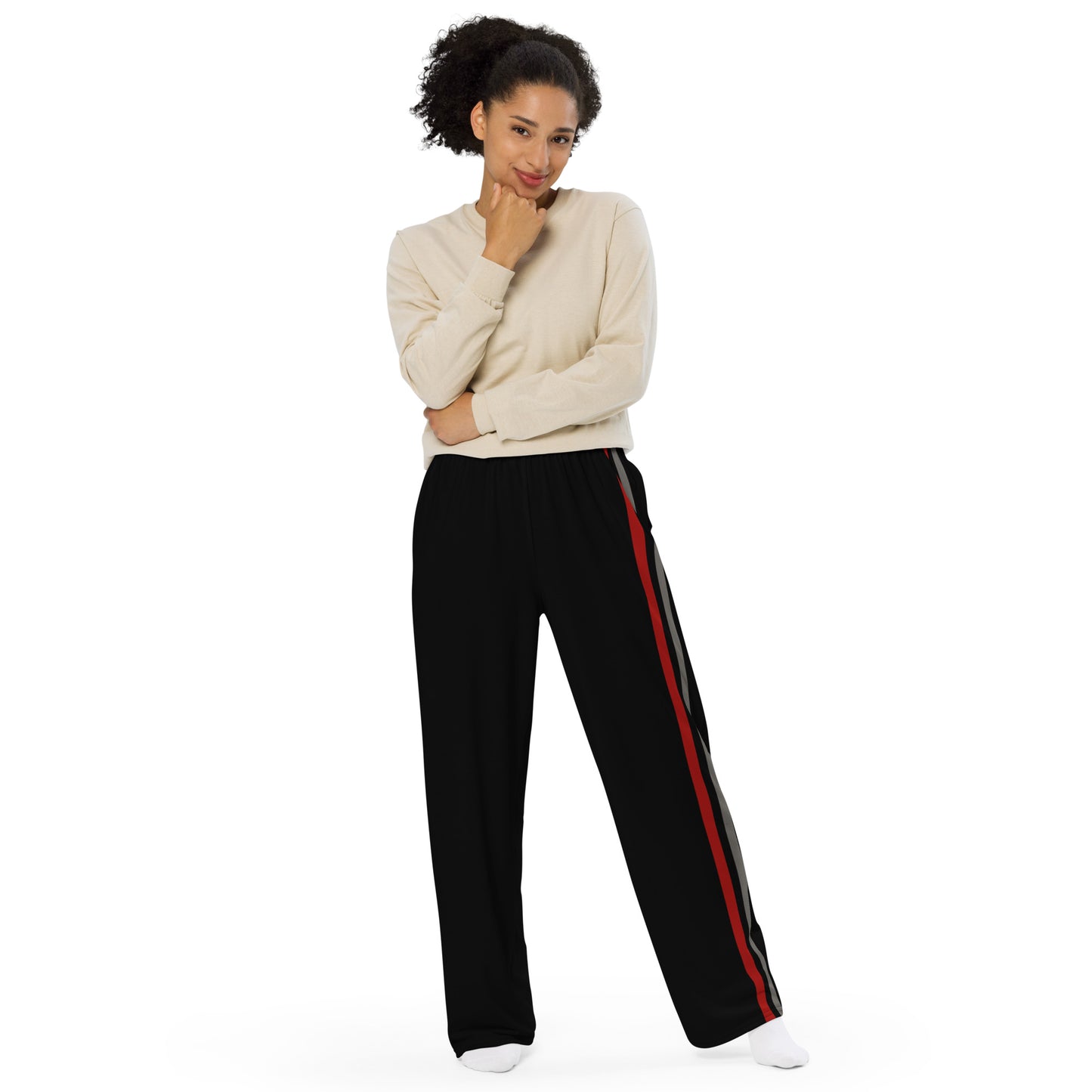 Snooty Fox Art Unisex Wide-Leg Pants - Red & Gray Stripes