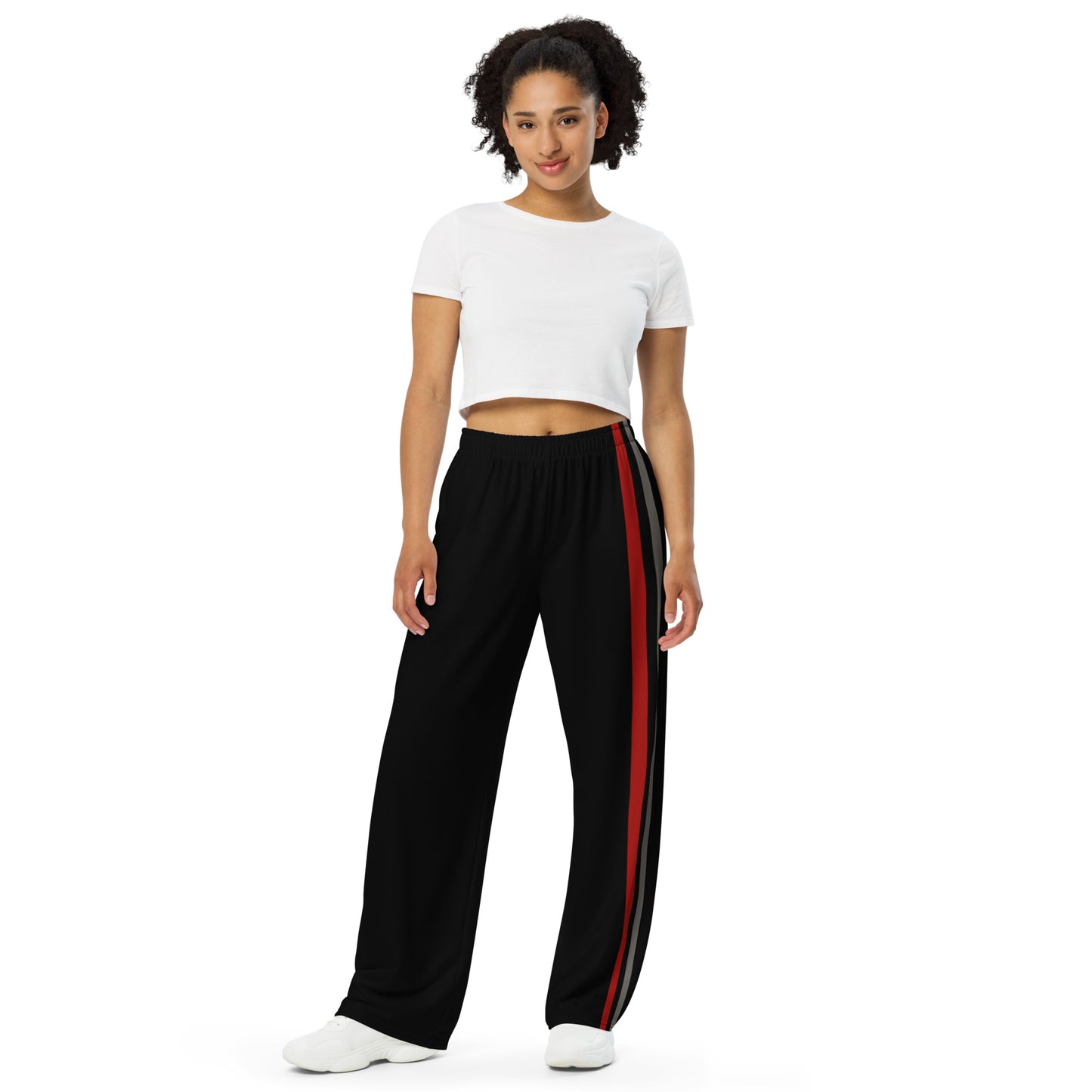Snooty Fox Art Unisex Wide-Leg Pants - Red & Gray Stripes