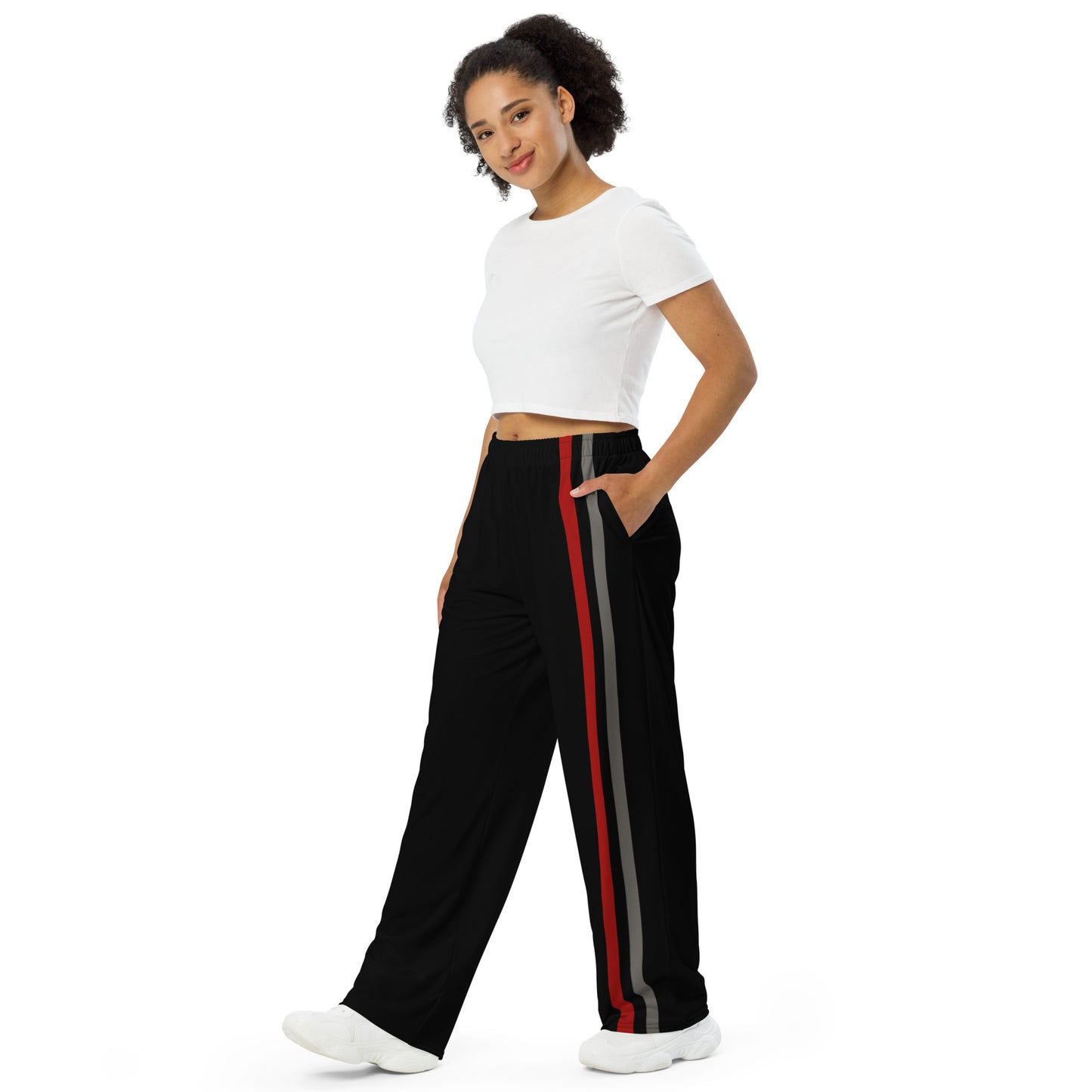 Snooty Fox Art Unisex Wide-Leg Pants - Red & Gray Stripes