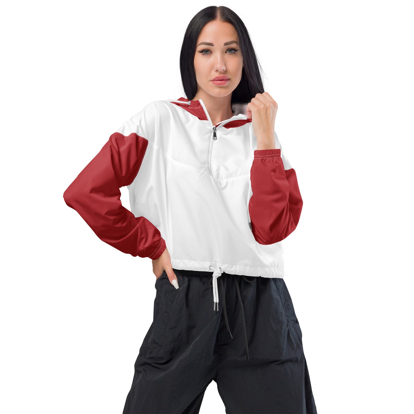Snooty Fox Art Women’s Cropped Windbreaker - Red/Gray