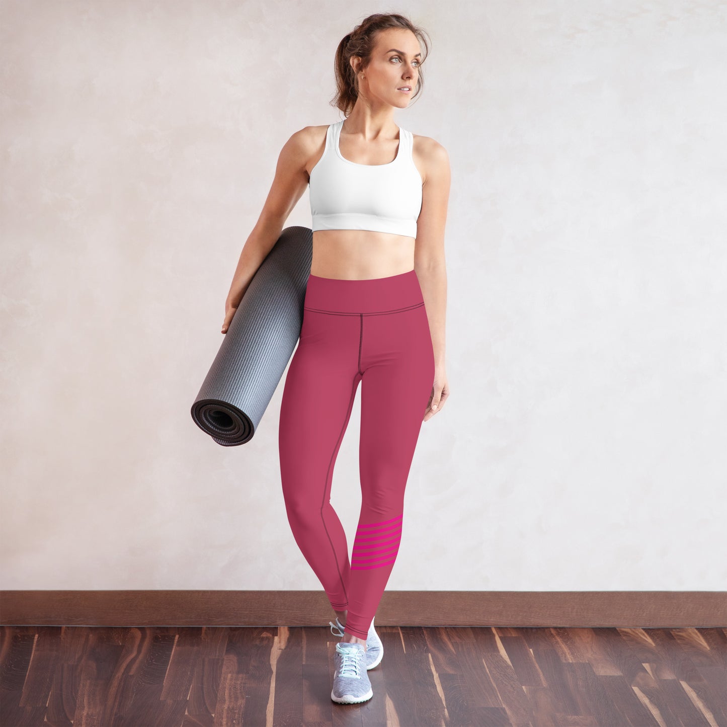 Snooty Fox Art Yoga Leggings - Viva Magenta & Stripes