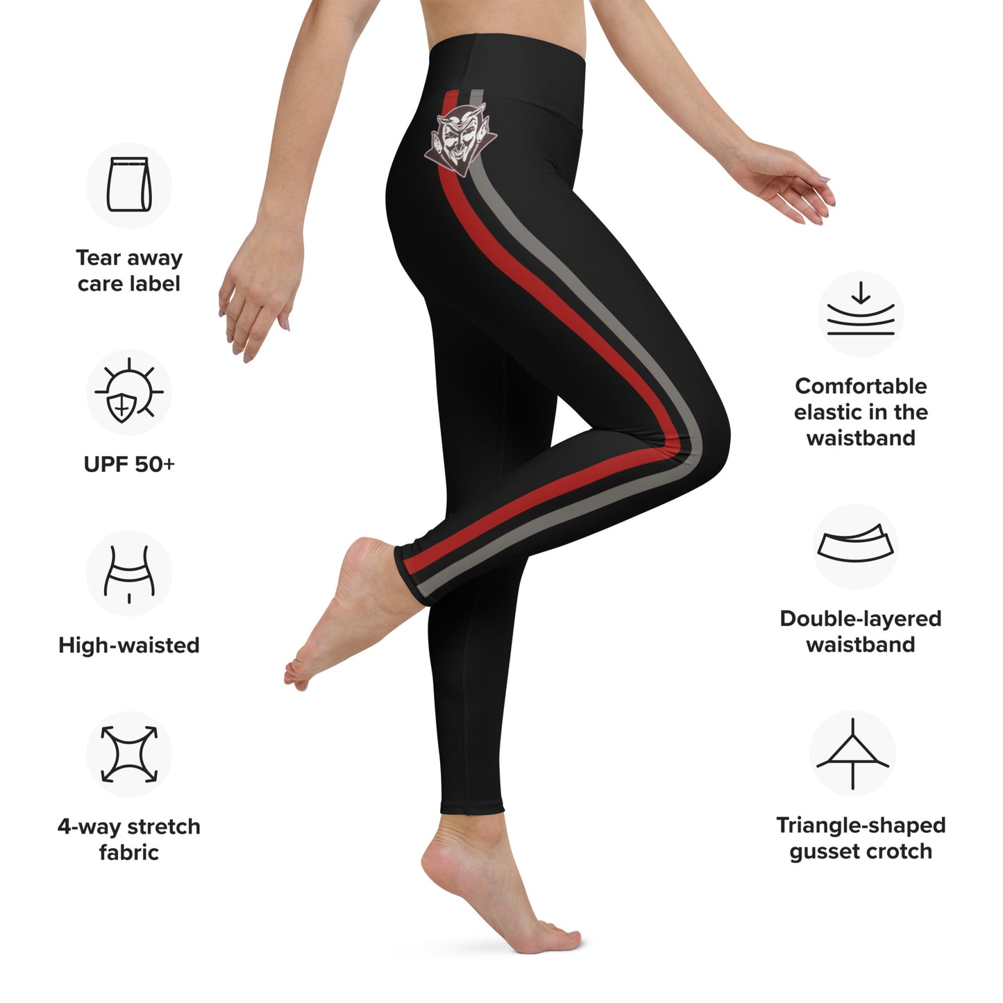 Snooty Fox Art Yoga Leggings - Red and Gray Stripes