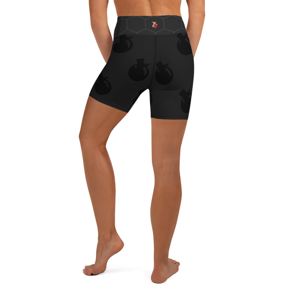 Snooty Fox Art Yoga Shorts - Hex waist, Black Logo