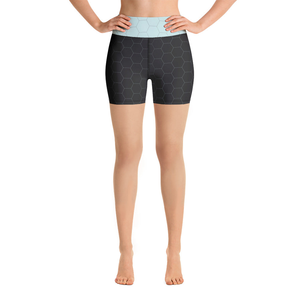 Snooty Fox Art Yoga Shorts - Hex Design with Skylight