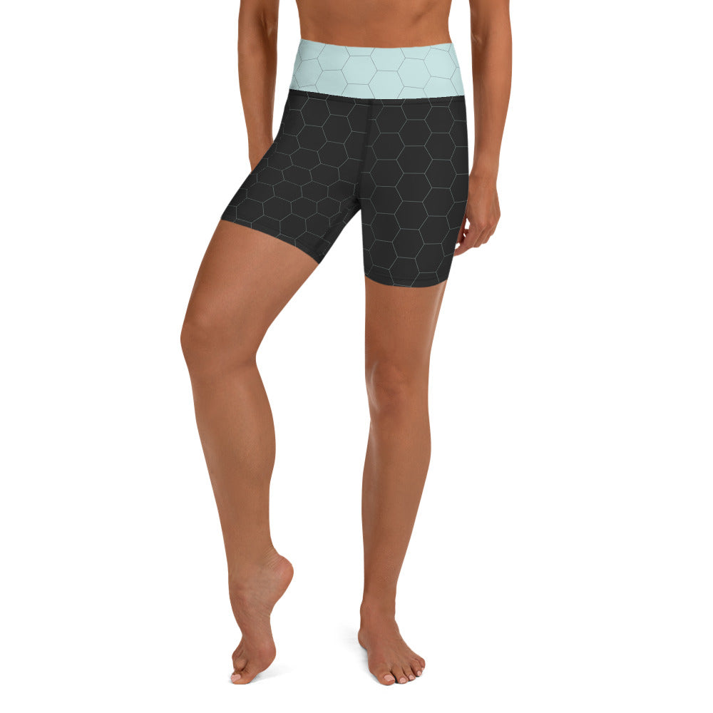 Snooty Fox Art Yoga Shorts - Hex Design with Skylight