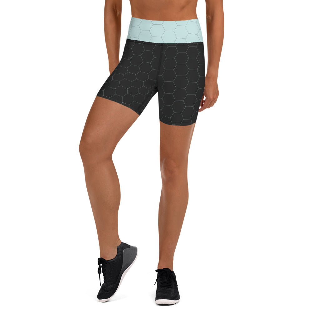 Snooty Fox Art Yoga Shorts - Hex Design with Skylight