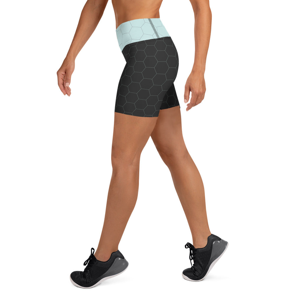 Snooty Fox Art Yoga Shorts - Hex Design with Skylight