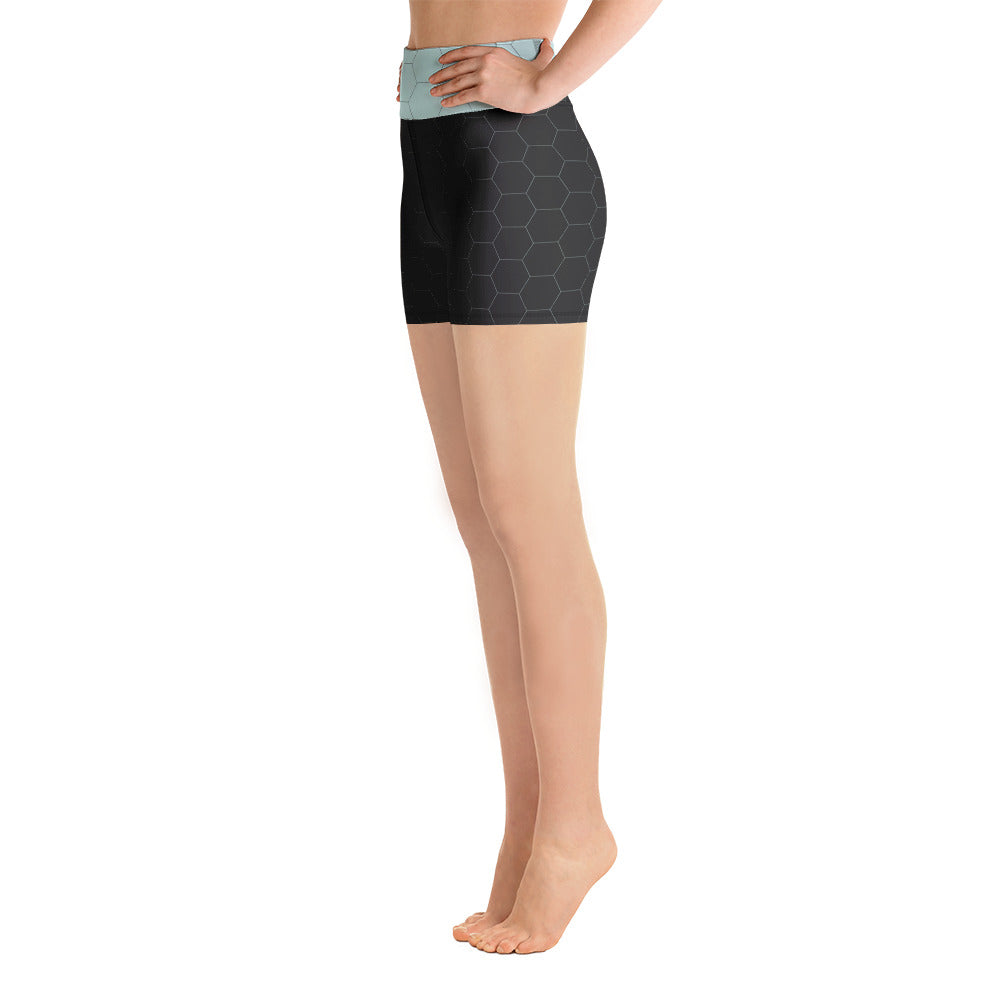 Snooty Fox Art Yoga Shorts - Hex Design with Skylight