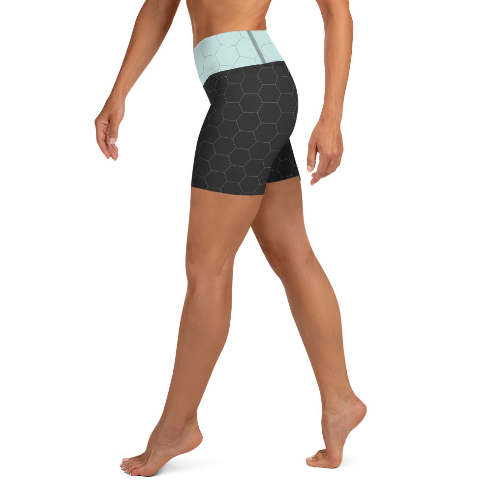 Snooty Fox Art Yoga Shorts - Hex Design with Skylight