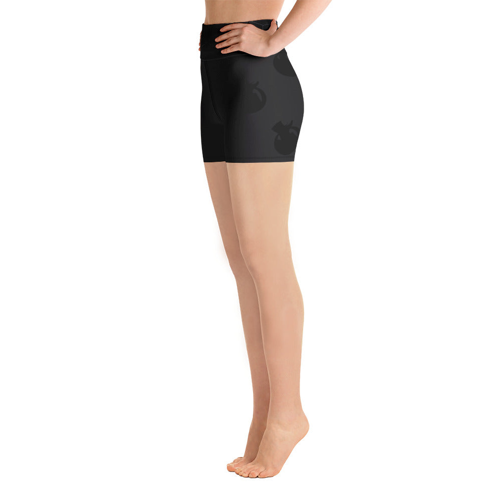 Snooty Fox Art Yoga Shorts - Hex waist, Black Logo