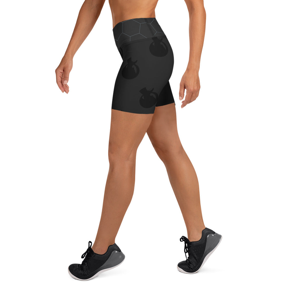 Snooty Fox Art Yoga Shorts - Hex waist, Black Logo
