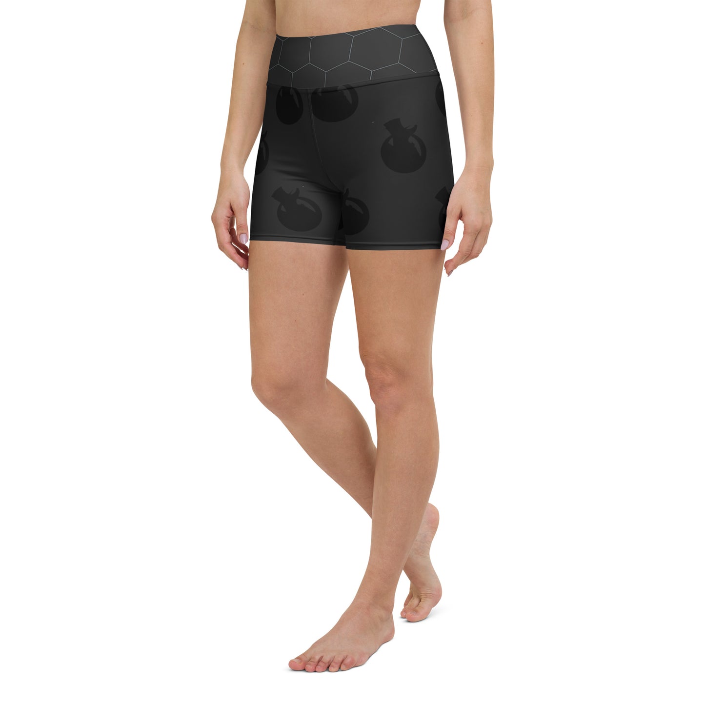 Snooty Fox Art Yoga Shorts - Hex waist, Black Logo